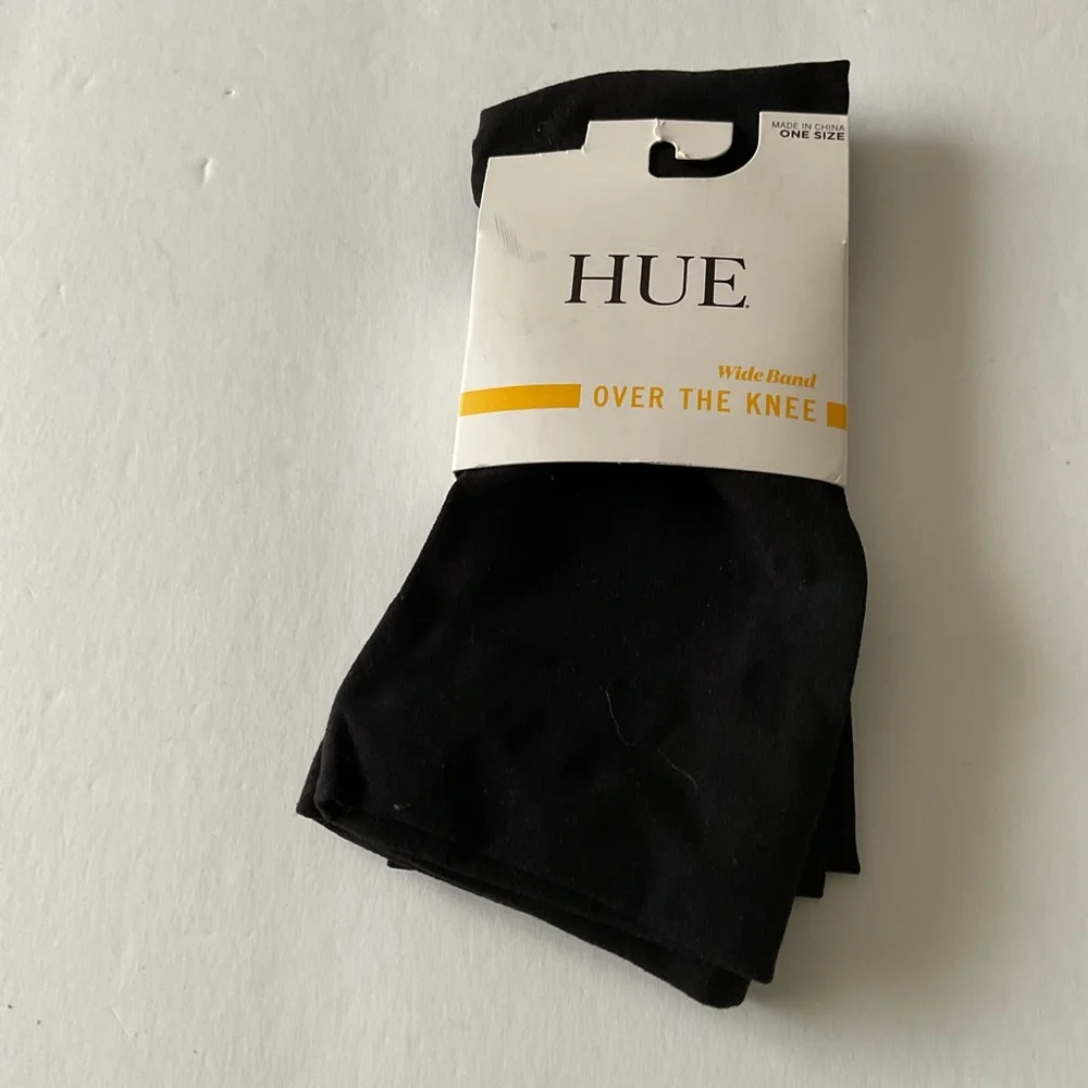 HUE WIDE BAND OVER THE KNEE SOCKS U24302 BLACK OS NWT